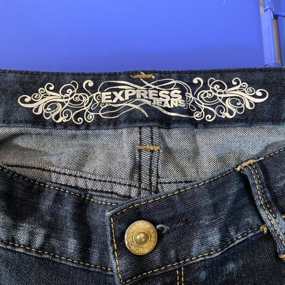 EXPRESS ZELDA Jean Legging Womens 12r Blue Whisker Slim Fit Ultra Low Rise - Picture 9 of 14